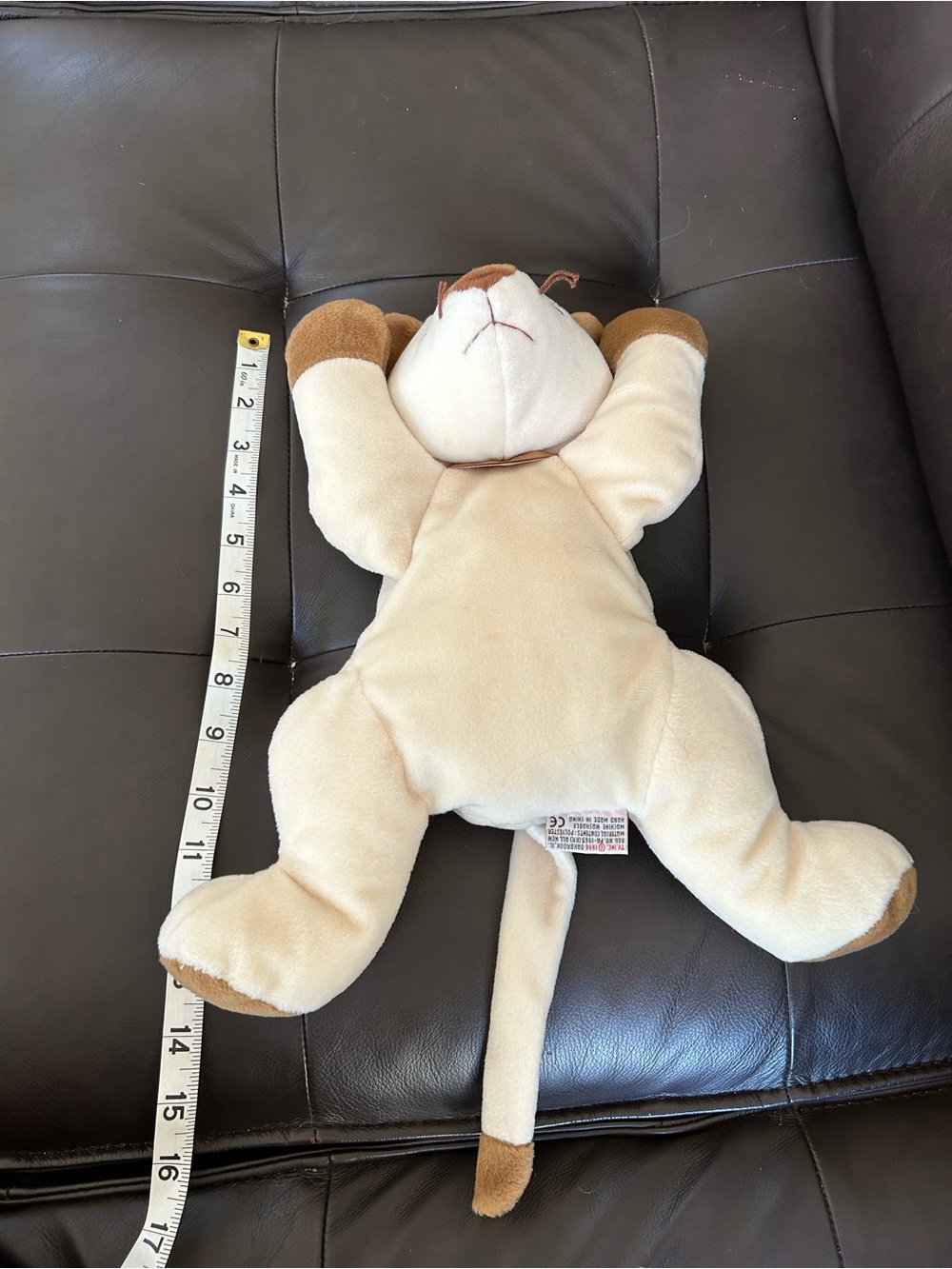 Ty MEOW stuffed cat. White & Tan Plush Siamese Cat with Blue Eyes 1996 - Picture 2 of 7